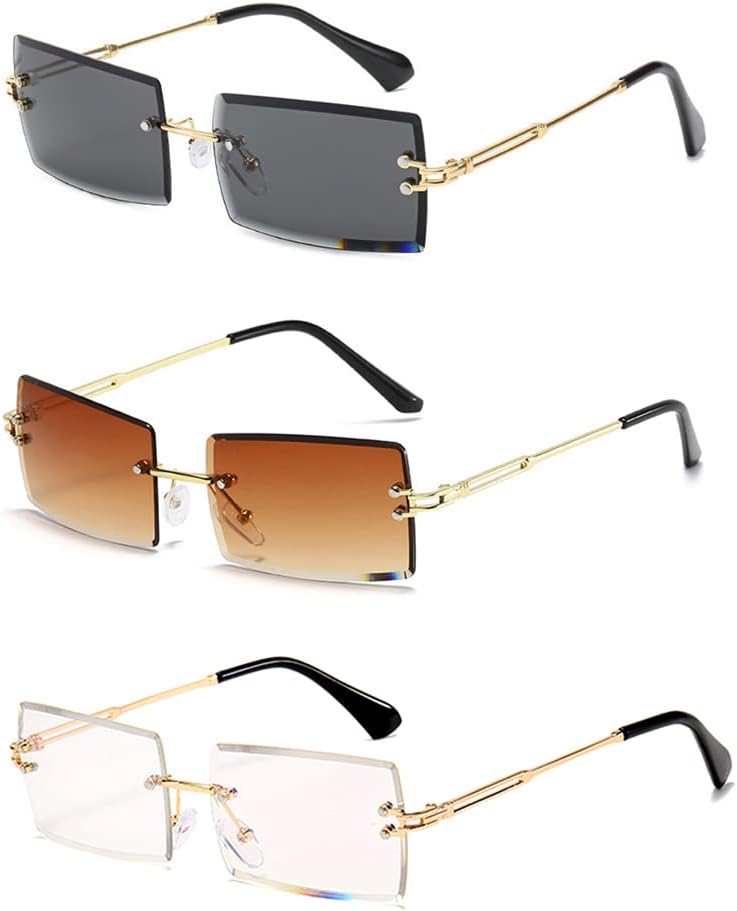 

Солнцезащитные очки без оправы прямоугольной формы для женщин, квадратные модные очки без оправы, маленькие винтажные очки-баффы для мужчин HEPTAGRAM 7, Brown&grey&transparent