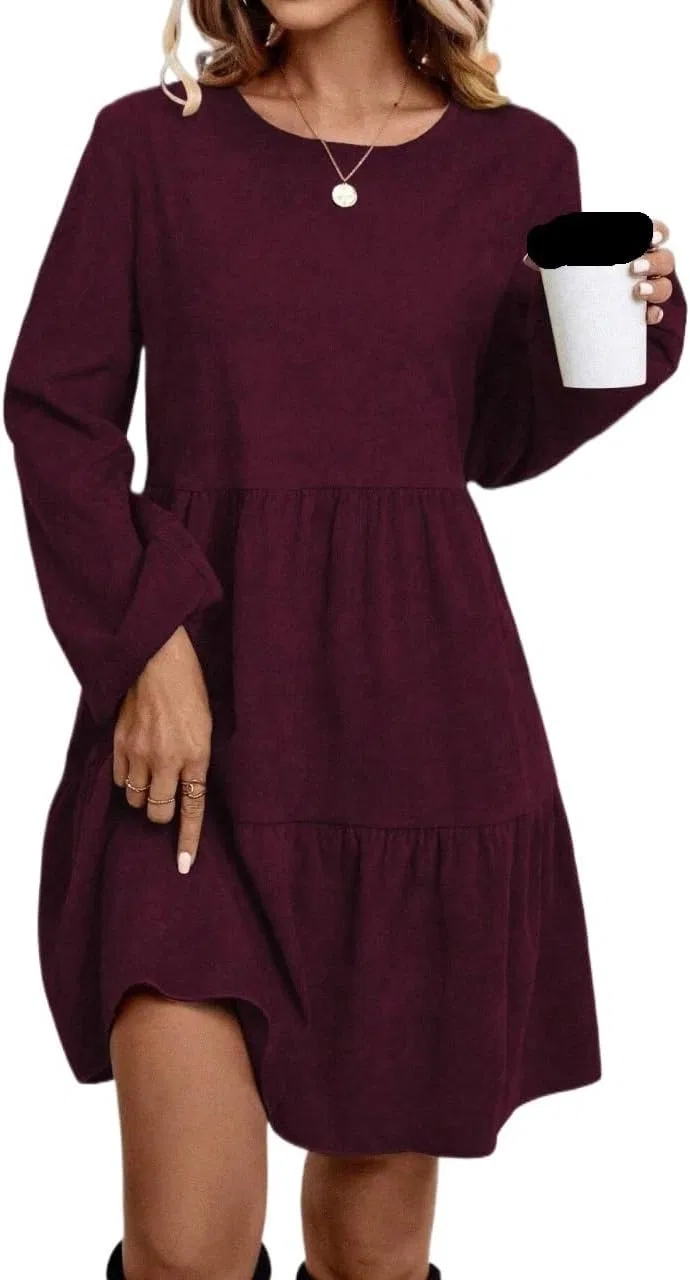 Женское короткое платье с фонариками рукавами, Red Violet
