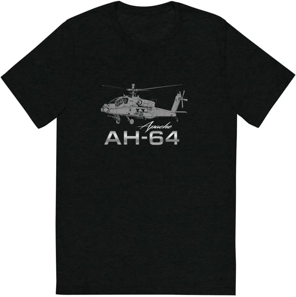 Мужская футболка с принтом Apache AH-64 Triblend, Solid Black Triblend