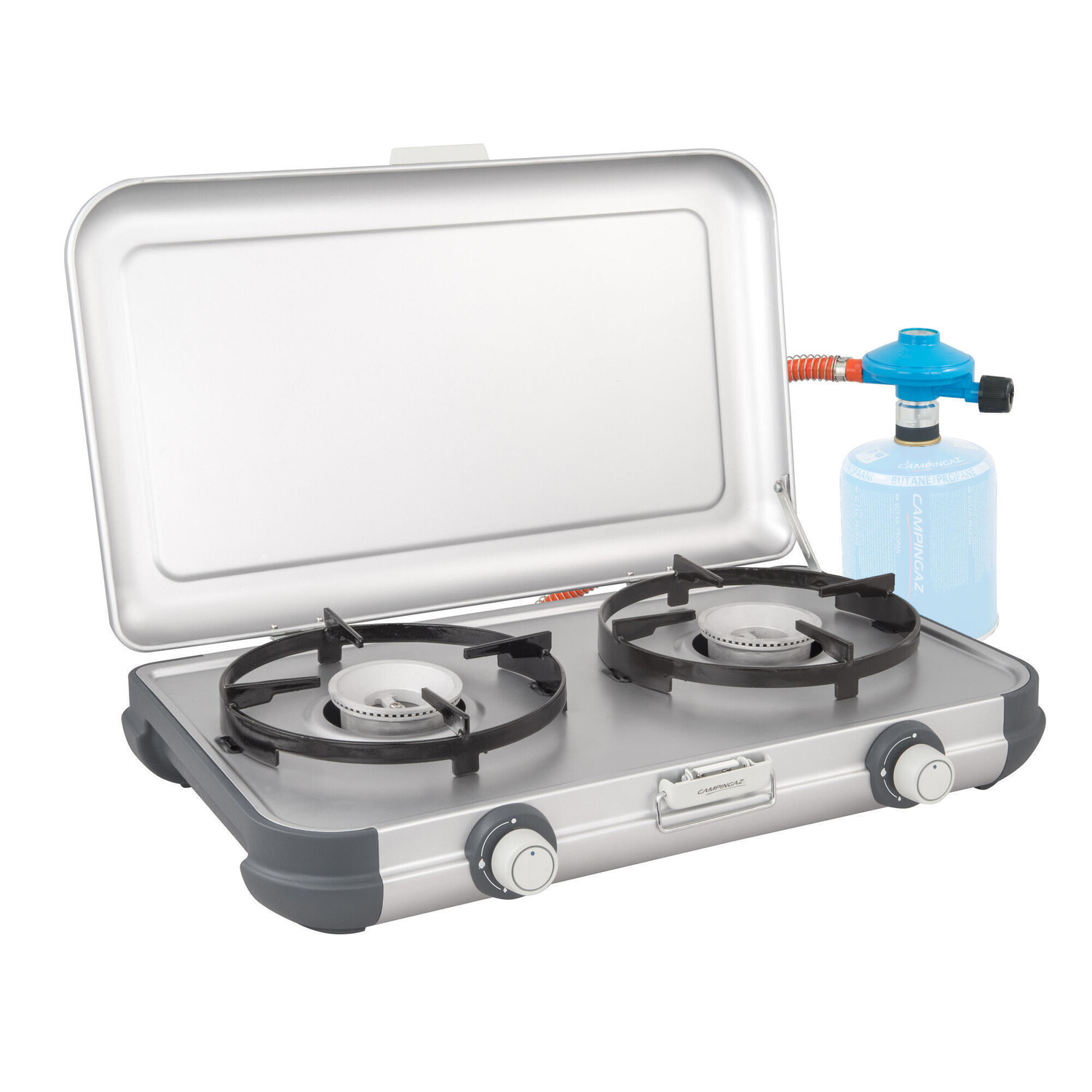 

Плита Kitchen Kit Cv Campingaz походная двухконфорочная с газовым регулятором и шлангом