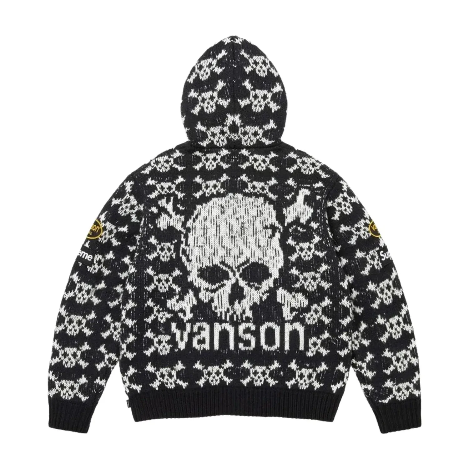 Мужское худи FW26 x Vanson Leathers Skull Zip Up Hooded Sweater 'Black' Supreme, черный — фото 3