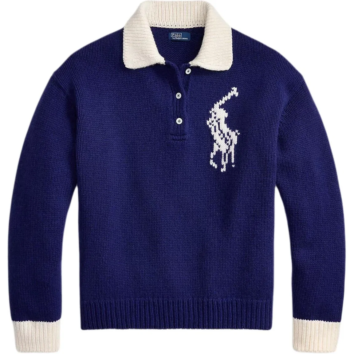 Женский свитер с воротником-поло Polo Ralph Lauren Big Pony, Blue