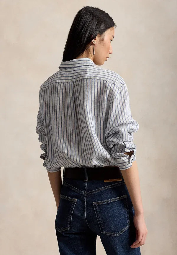 Блуза льняная Wide cropped gingham linen shirt buttondown blouse Polo Ralph Lauren — фото 3