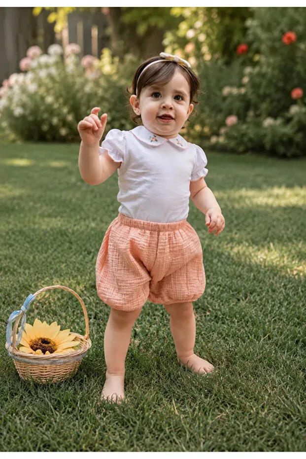 Детские шорты для девочек хлопковые L L Louiou Baby Gifts, Salmon — фото 2