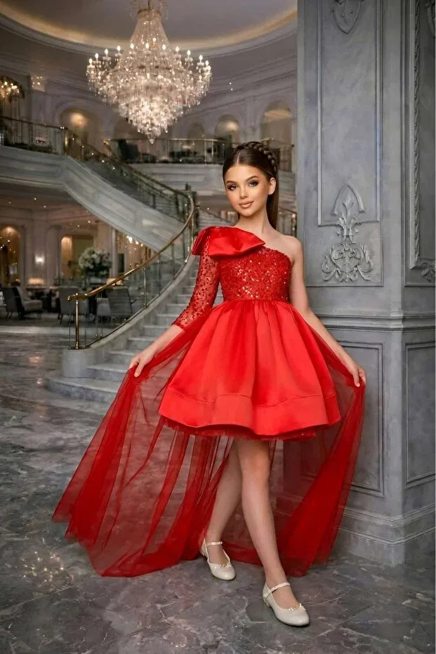 Детское платье для девочек с пайетками By Feyza Kids Collection, Red
