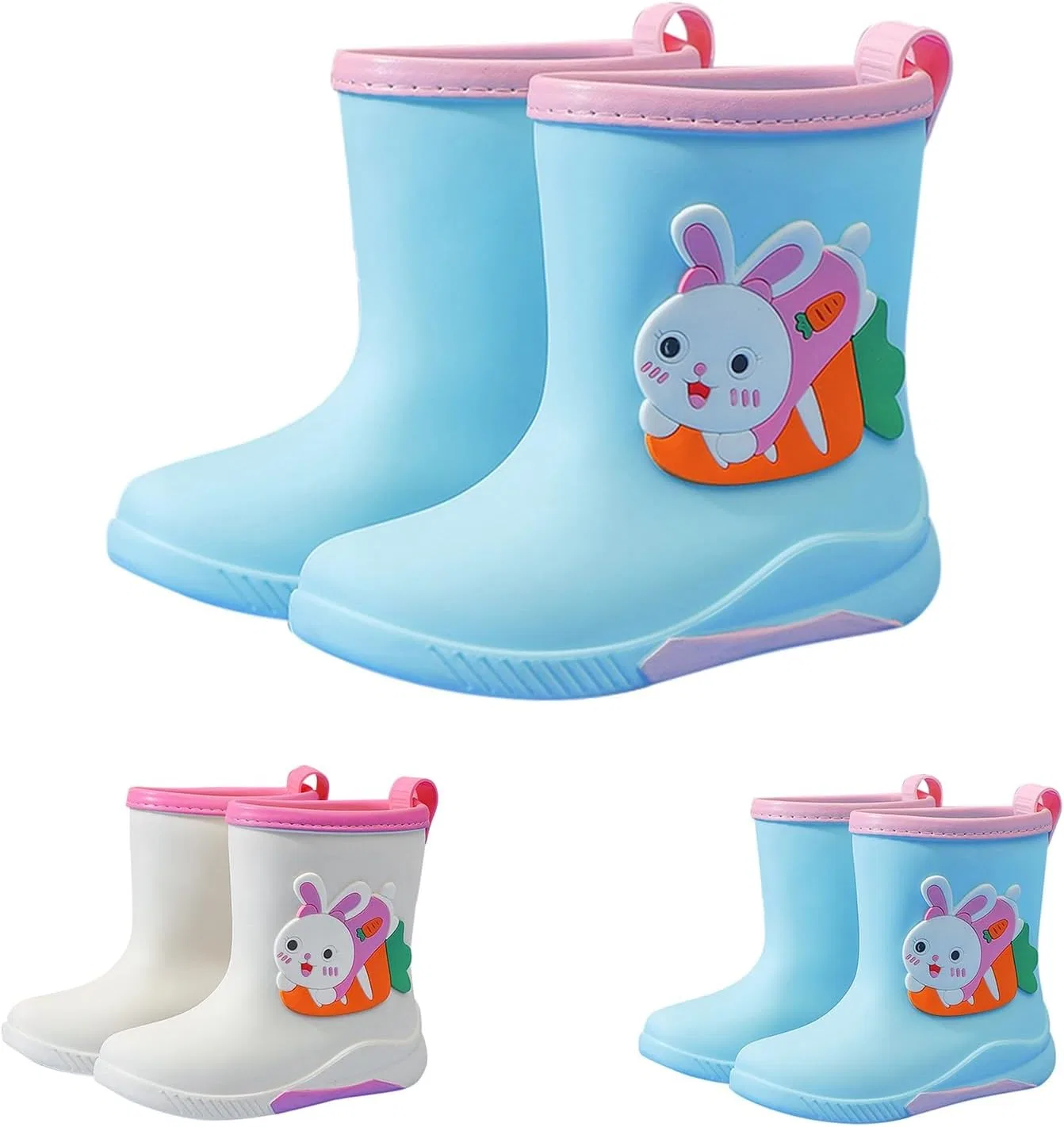 Детские сапоги резиновые для девочек с принтом кролика Rain Boots, Sky Blue — фото 3