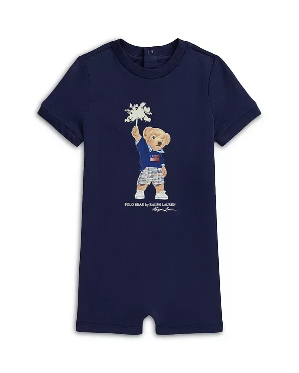 Детский комбинезон с коротким рукавом Polo Bear Ralph Lauren, темно-синий