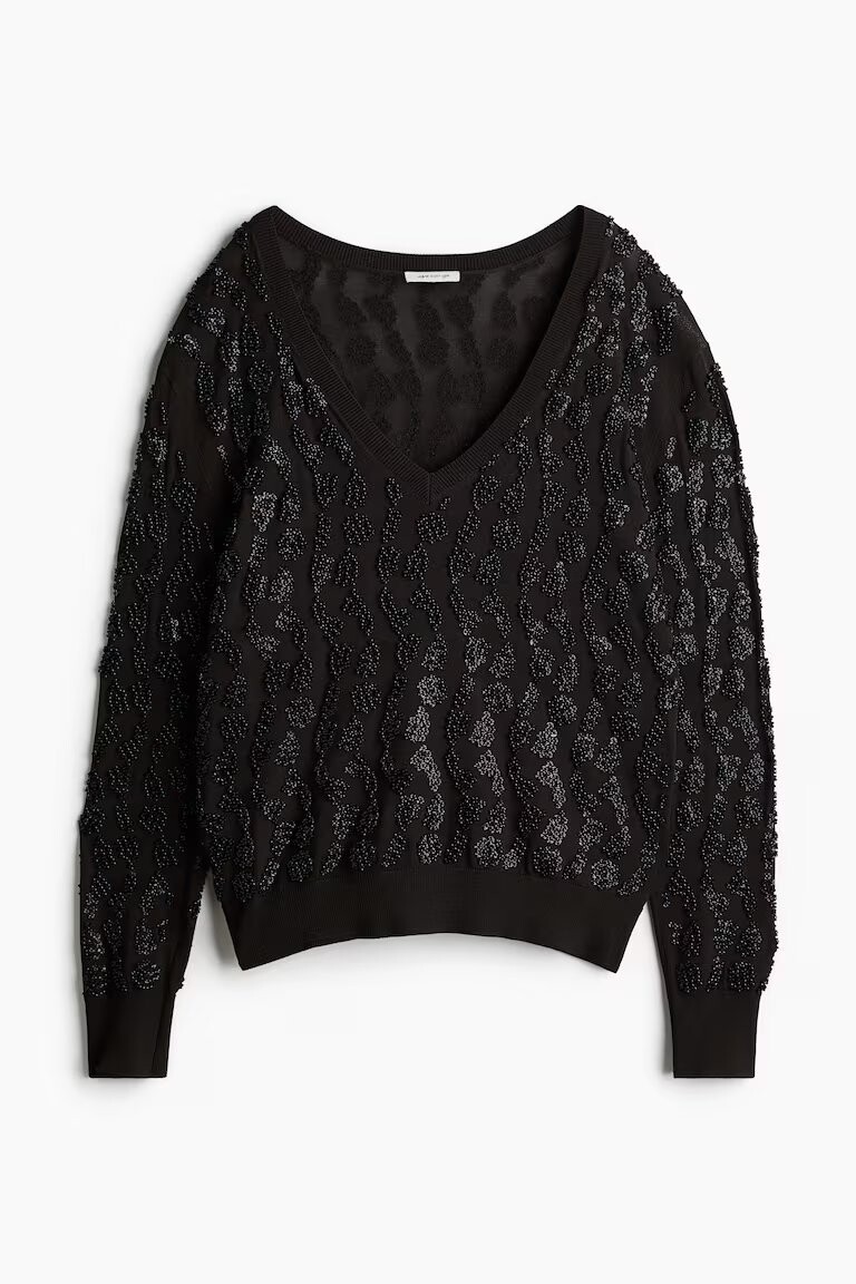 

Свитер H&M A/W 2024 Bead-embellished, темно-коричневый