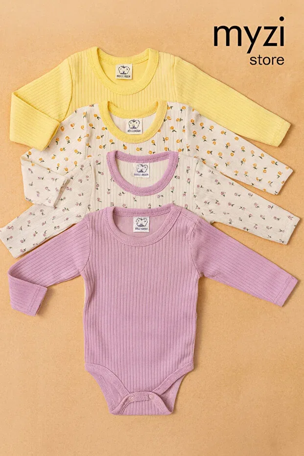 Детское боди для девочек хлопковое Myzi Store, Yellow With Yellow Pattern Purple With Purple Pattern