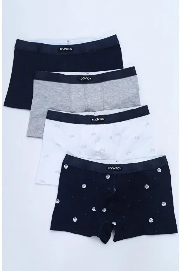 Детские боксеры для мальчиков хлопковые с принтом Toontoy, Navy Blue-Charcoal Gray-White-Gray Melange