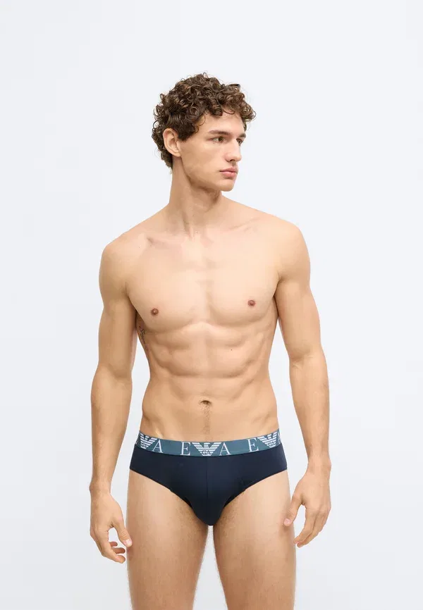 Трусы с яркой монограммой, комплект из 3 штук Emporio Armani, синий — фото 4