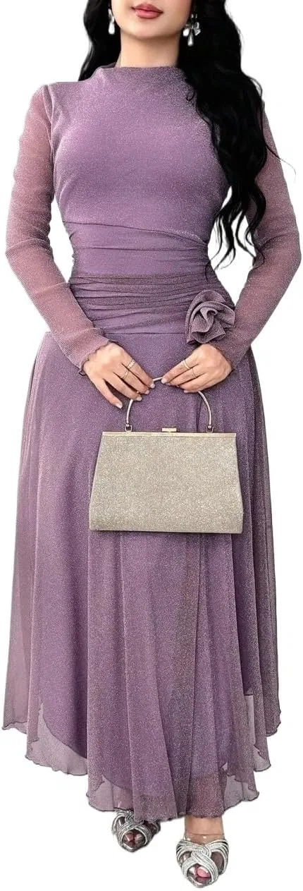 Женское повседневное миди-платье с длинным рукавом Elegant Party Dress, Purple