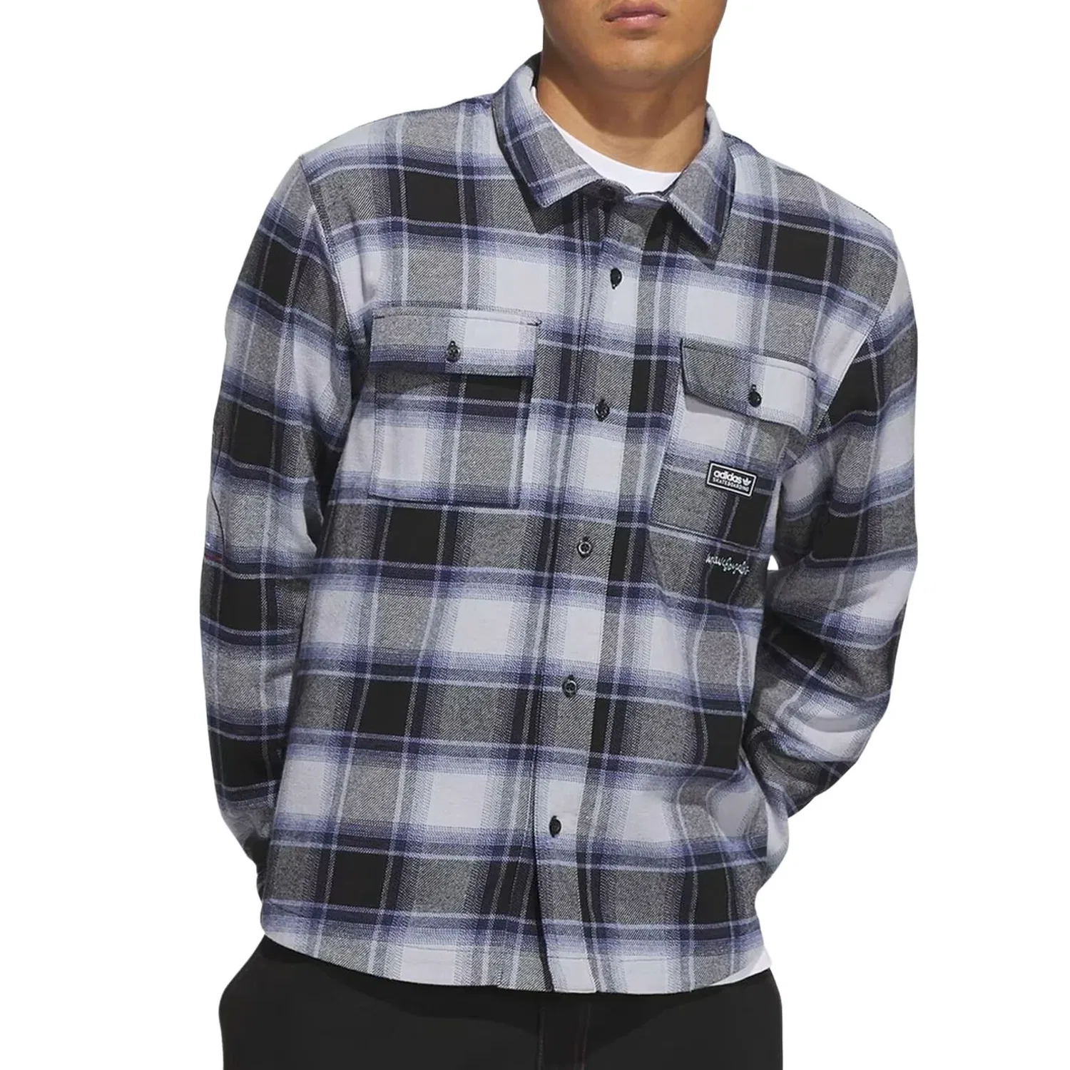 Мужская рубашка Skateboarding x Mark Gonzales Flannel Shirt Asia Sizing 'Black Muted Purple Halo Silv adidas, Black/Muted Purple/Halo Silver — фото 3