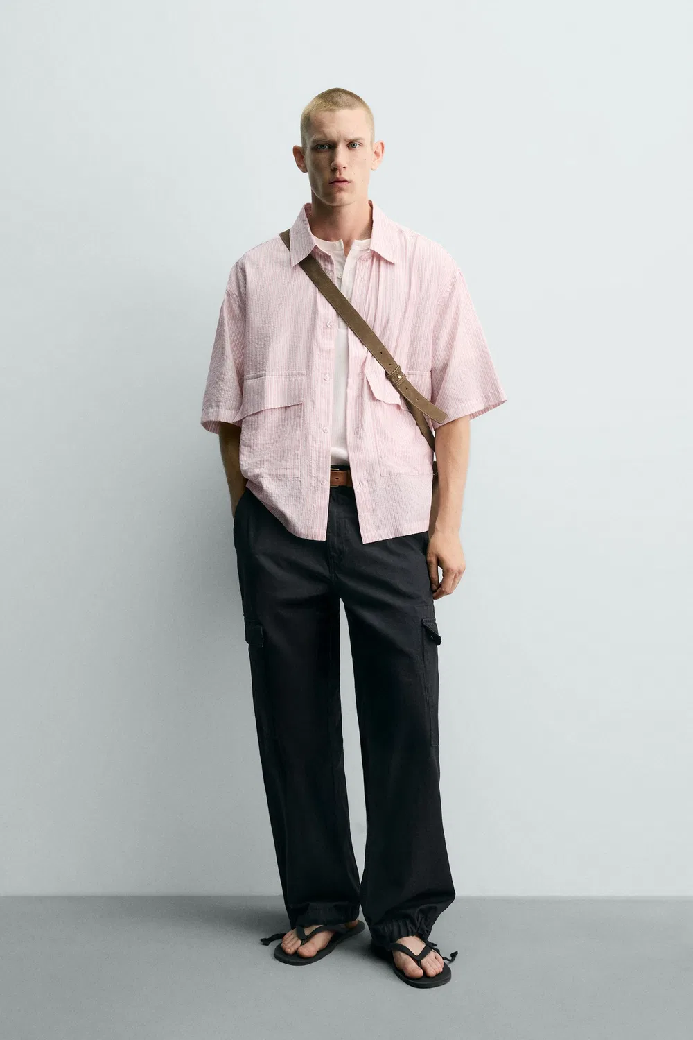 Рубашка из жаккарда с текстурированными полосами ZARA, Pale pink