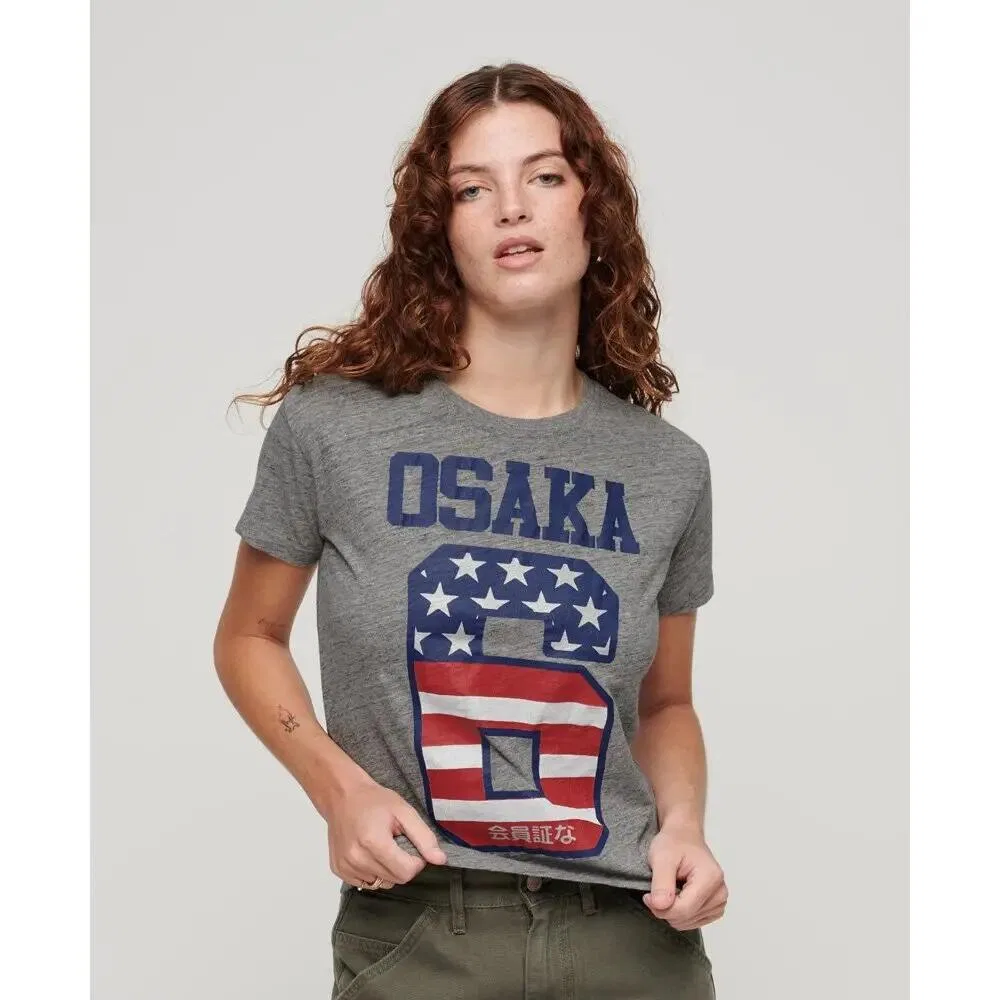 Женская футболка с принтом Superdry 90& Osaka 6, Grau — фото 2