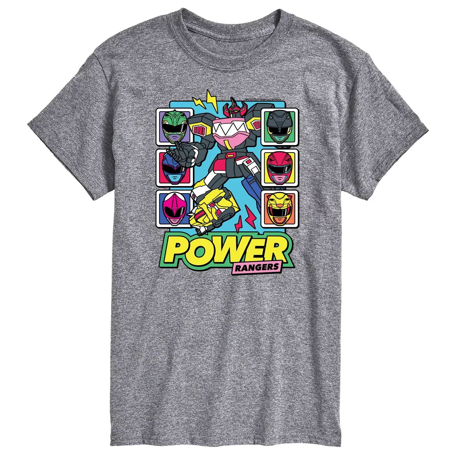 

Футболка с рисунком Big & Tall Power Rangers Zord Heads Licensed Character, серый