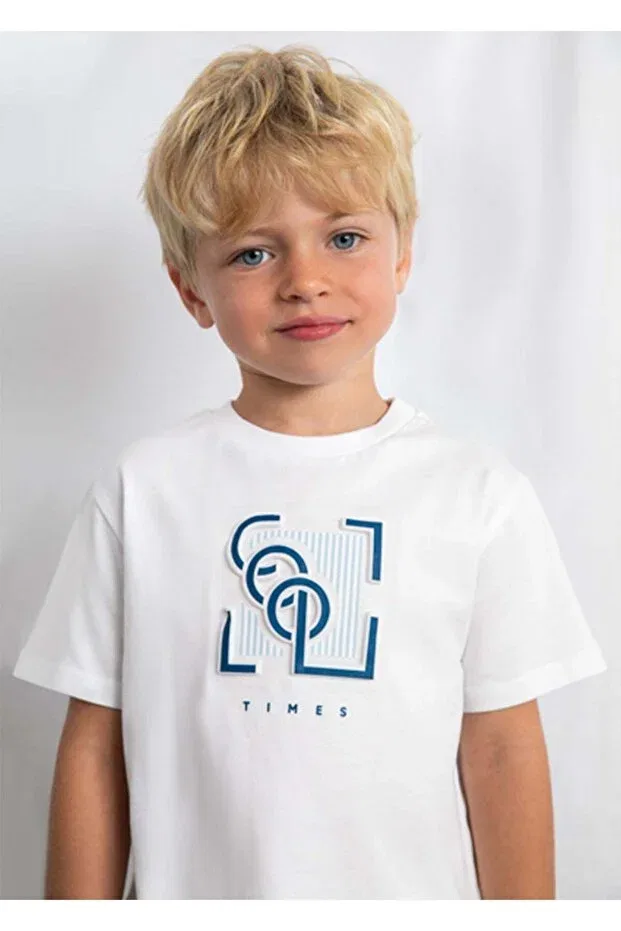 Детская футболка для мальчиков с принтом Summer Boy's Embossed Printed Tshirt Mayoral, White