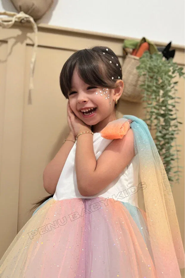 Детское платье для девочек с одним плечом Penu Baby Kids, White — фото 4