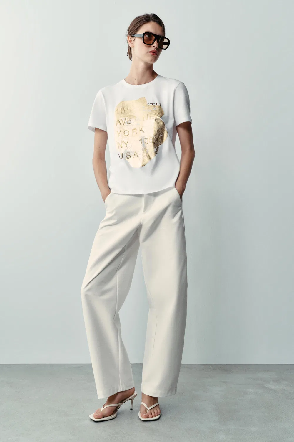 Металлическая футболка с коротким рукавом ZARA, Golden