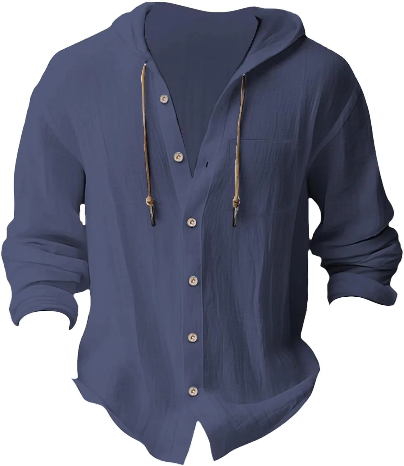 Мужская льняная рубашка с капюшоном Lightweight Beach Holiday Button Up, Dark Blue — фото 4