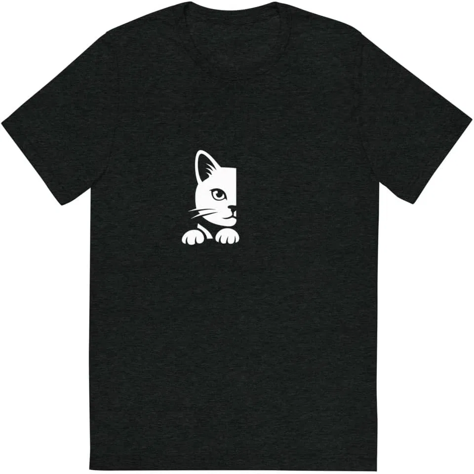 Мужская футболка с белым котом 3413, Charcoal-black Triblend