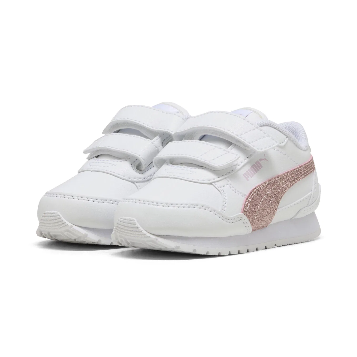 Детские кроссовки с блестками ST Runner v4 Glitter Puma, Weiss Silver Rosa