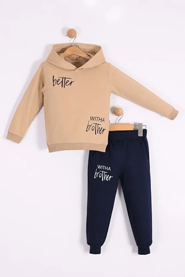Детский спортивный костюм с принтом Printed Men's Hooded Kids' Tracksuit Mnk Baby&Kids, Light Brown — фото 3
