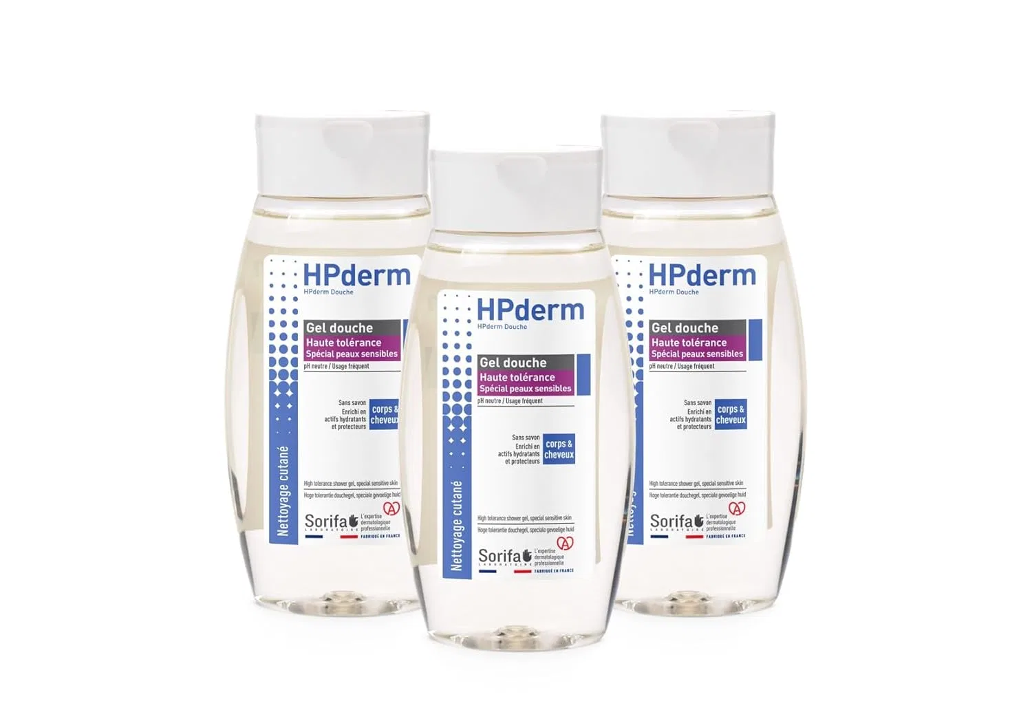 Гель для душа и волос 2-в-1 HPderm High Tolerance, SORIFA, набор 3 шт. по 250 мл, Без отдушки