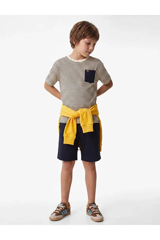 Детские шорты для мальчиков с поясом на шнуровке Basic Koton, Navy Blue - 704 — фото 2