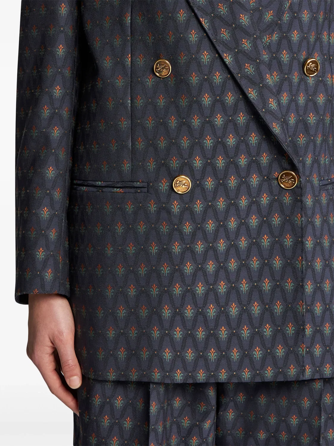 Двубортный жакет из шерши жаккарда ETRO, синий — фото 2