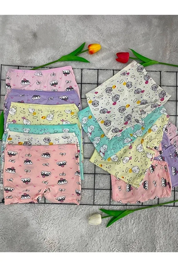 Детский комплект боксеров для девочек с принтом Ays mixed pattern 6-piece girls' boxer set 1005 Yağmur Giyim, Colored