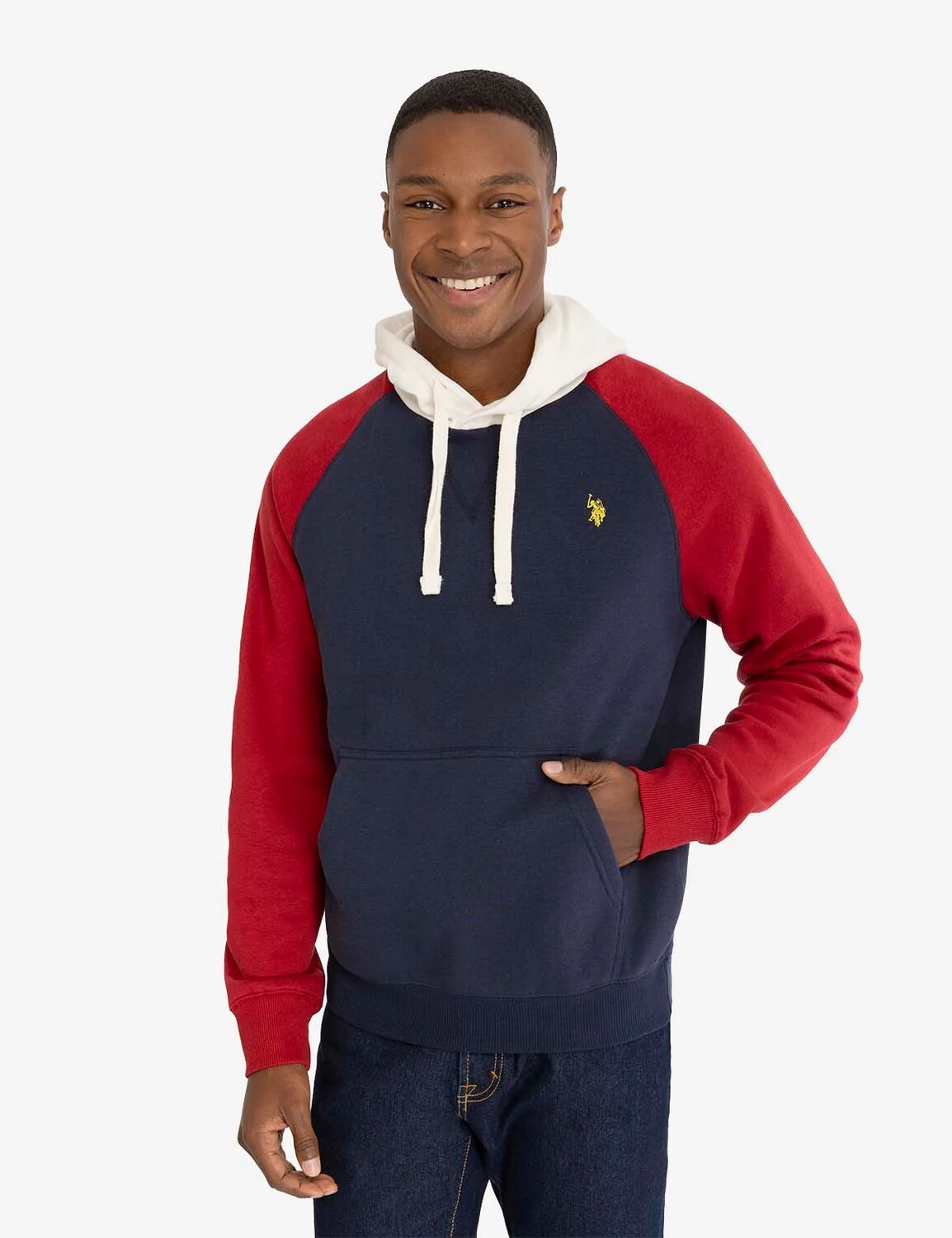 

Толстовка U.S. Polo Assn. Colorblock Raglan Sleeve Fleece Pullover, темно-синий/красный