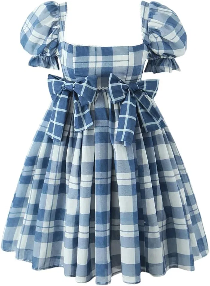 Женское платье с бантом и пледовым принтом Fairy Mini Robe, 251 Picture