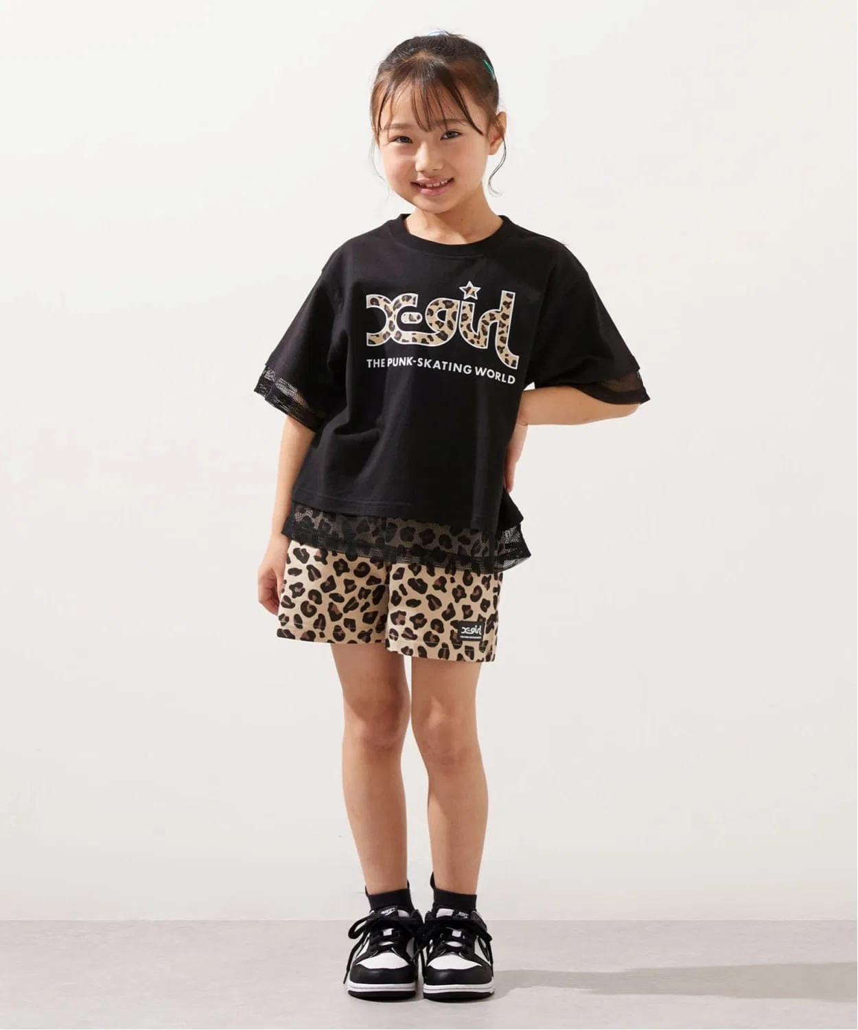Детский комплект из футболки с логотипом и шорт с принтом X-girl Stages, Black — фото 2