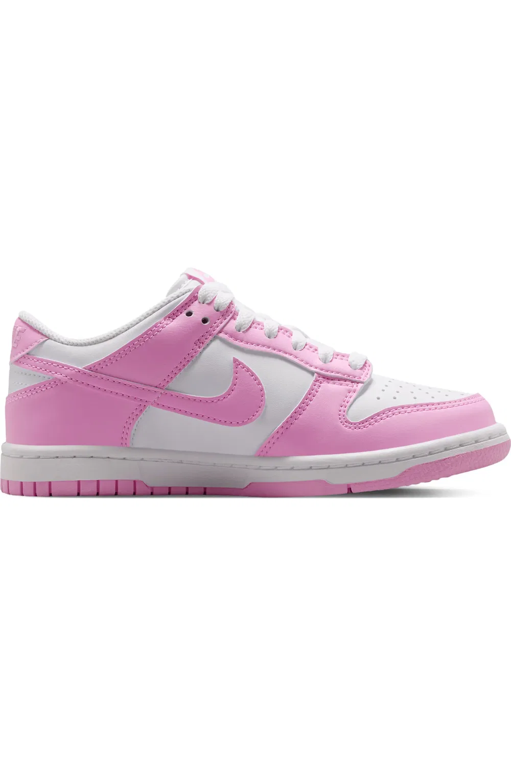 Детские кроссовки баскетбольные Dunk Low Nike, White/White/White/Pink Rise — фото 2