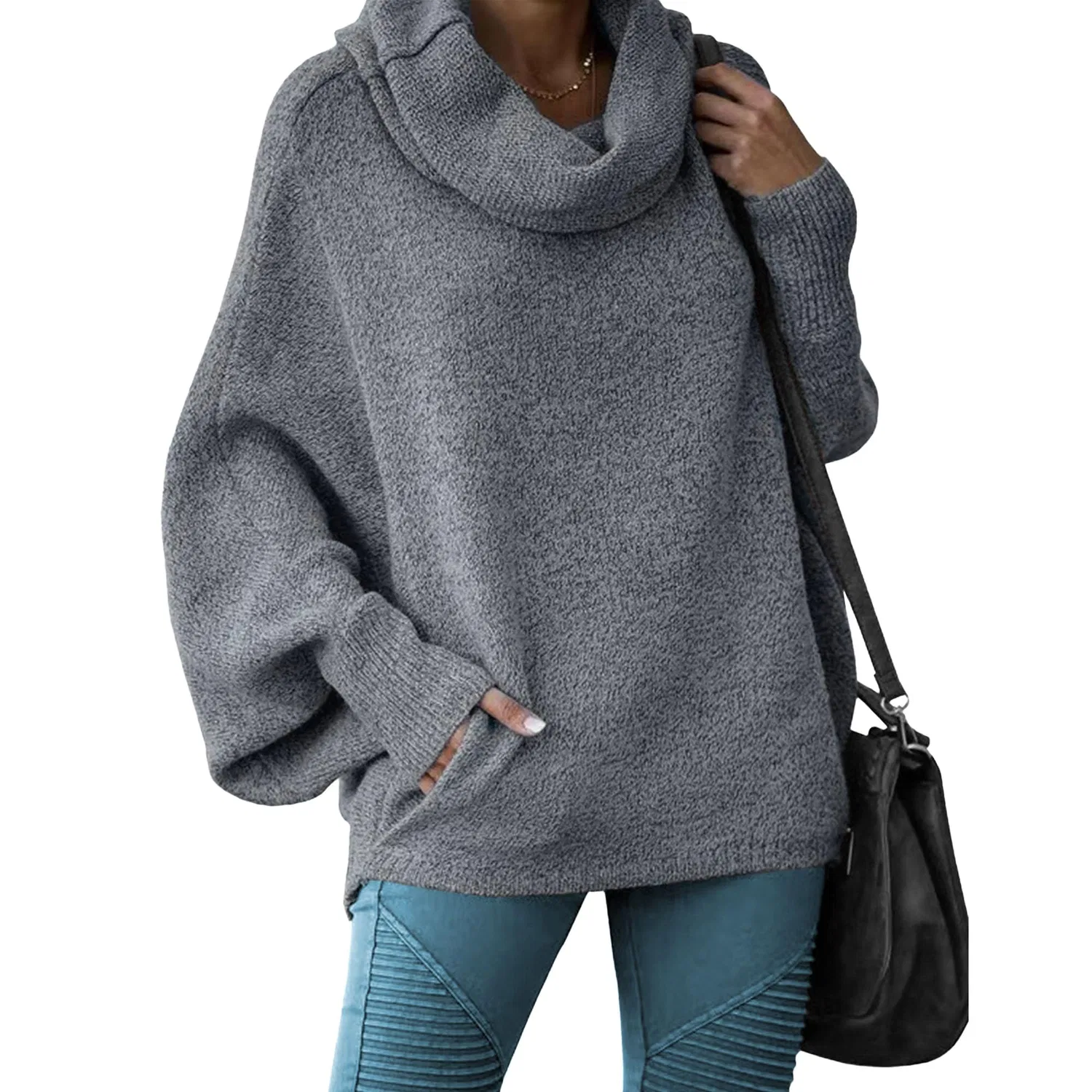Женский свободный свитер с капюшоном и длинным рукавом, Dark Grey