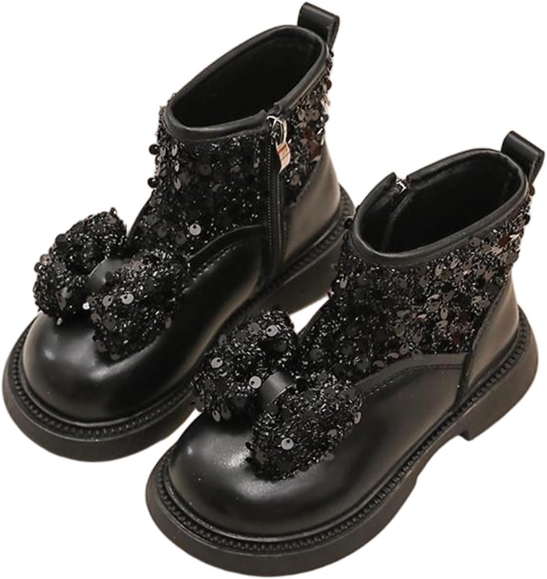 

Зимние короткие ботильоны с бантом для модных девушек, с боковой молнией, для нарядного образа, уличные, с противоскользящей подошвой, для езды на лошади Generic, Black