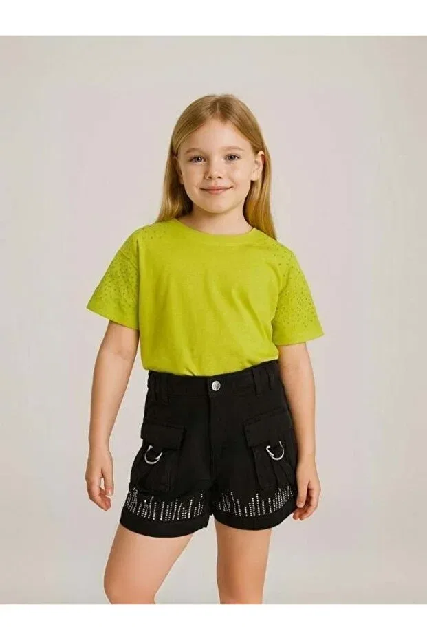 Детские шорты для девочек джинсовые с принтом Zekids, Black