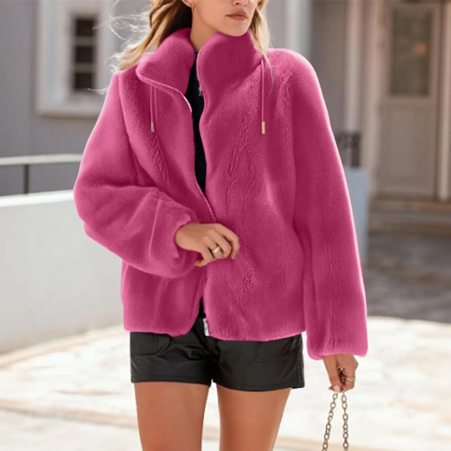Женское утепленное пальто с флисом, с принтом, Winter Fleece Jacket, Hot Pink — фото 3