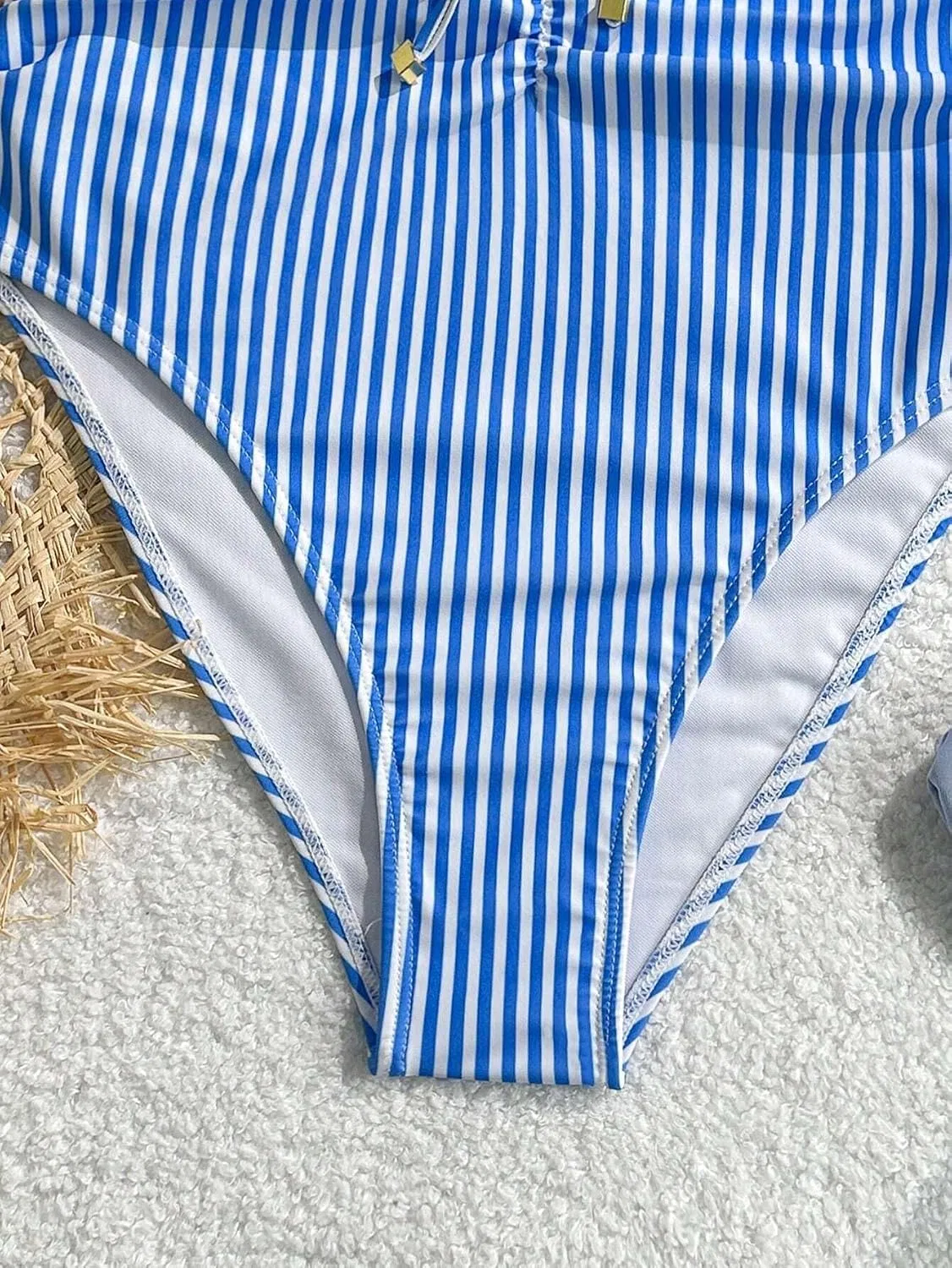 Женский монокини с цветными блоками и вырезами, Striped, Blue — фото 4
