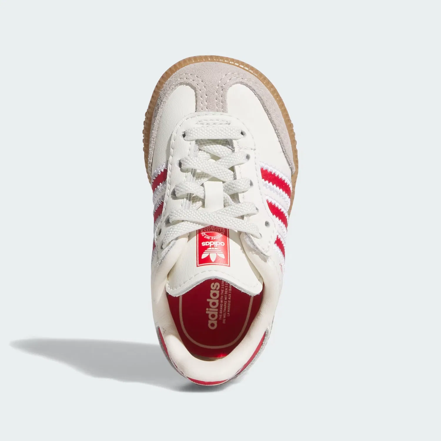 Детские кроссовки на липучке с эластичными шнурками Samba OG Comfort Closure Adidas Originals, Off-White/Алый/Gum — фото 2