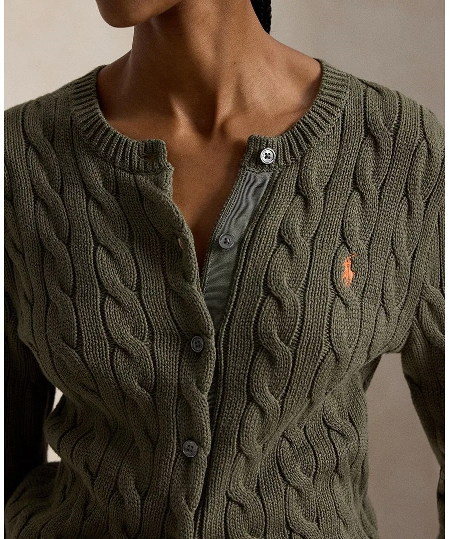 Женский кардиган с воротником-хомутом, косая вязка, хлопок Polo Ralph Lauren, Dense Olive — фото 2