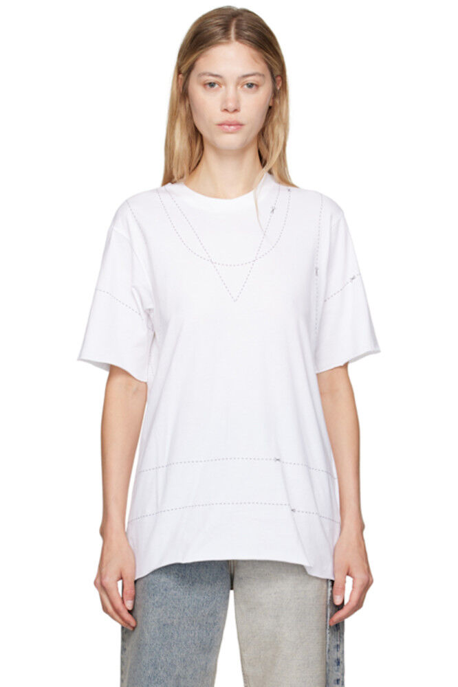 

Белая футболка с надписью «Stitch Line» MM6 Maison Margiela
