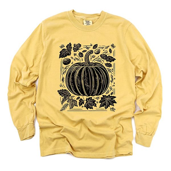 

Футболка с длинным рукавом и принтом Pumpkin with leaves distressed, окрашенная в стиле garment dyed Simply Sage Market, Mustard