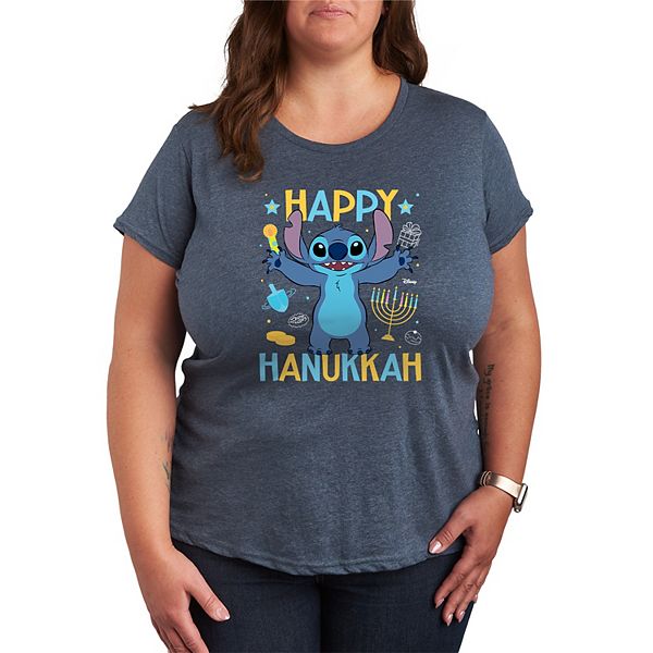 

Футболка Plus size с принтом Stitch "Happy Hanukkah" Disney, Heather Blue