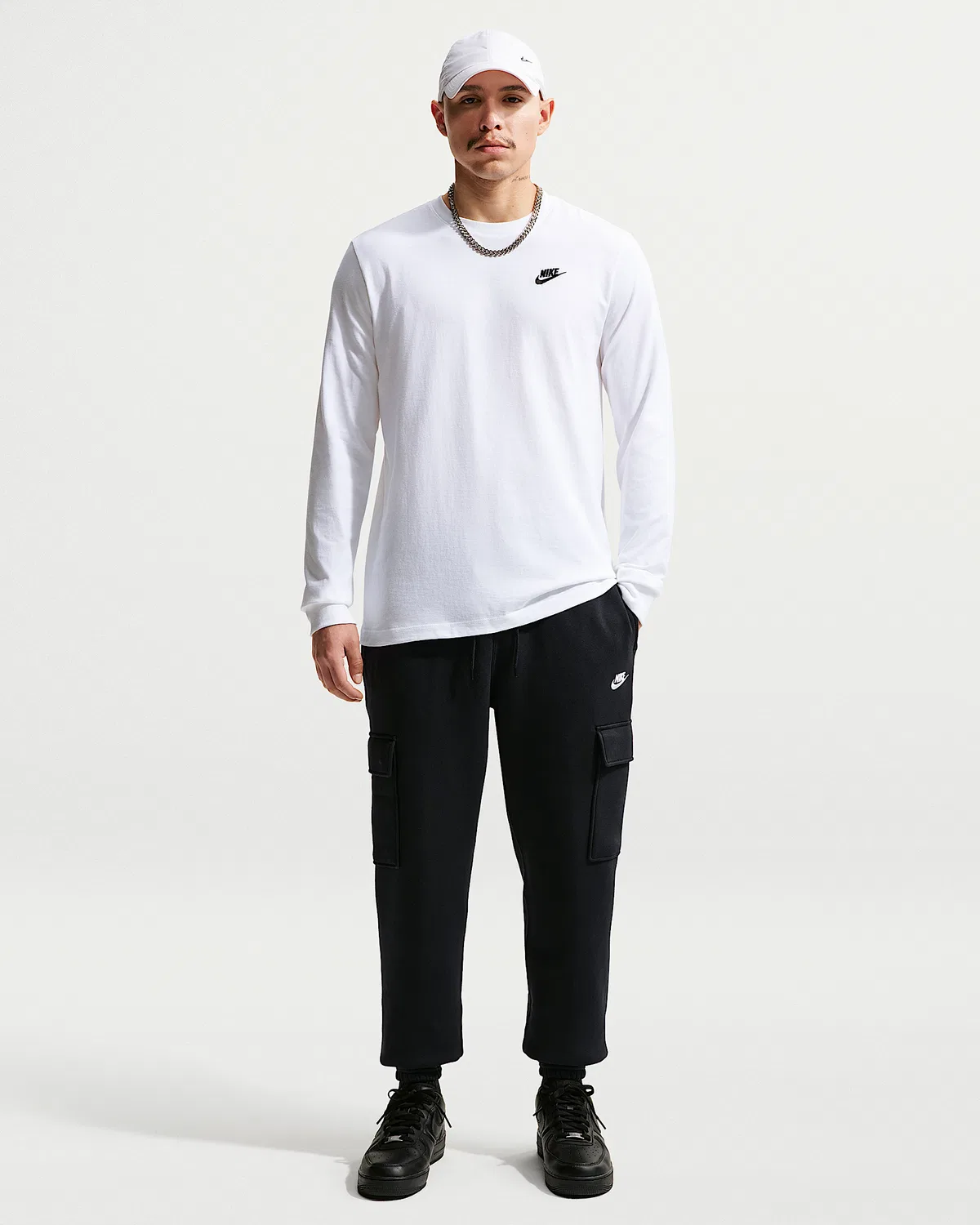 Мужские флисовые карго-штаны Nike Club, Black/Black/White