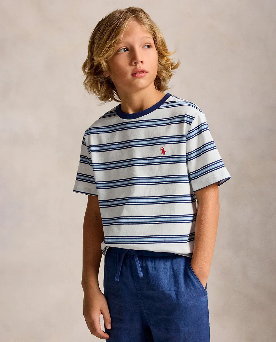 Вязаная футболка для мальчика в полоску Polo Ralph Lauren, синий/белый
