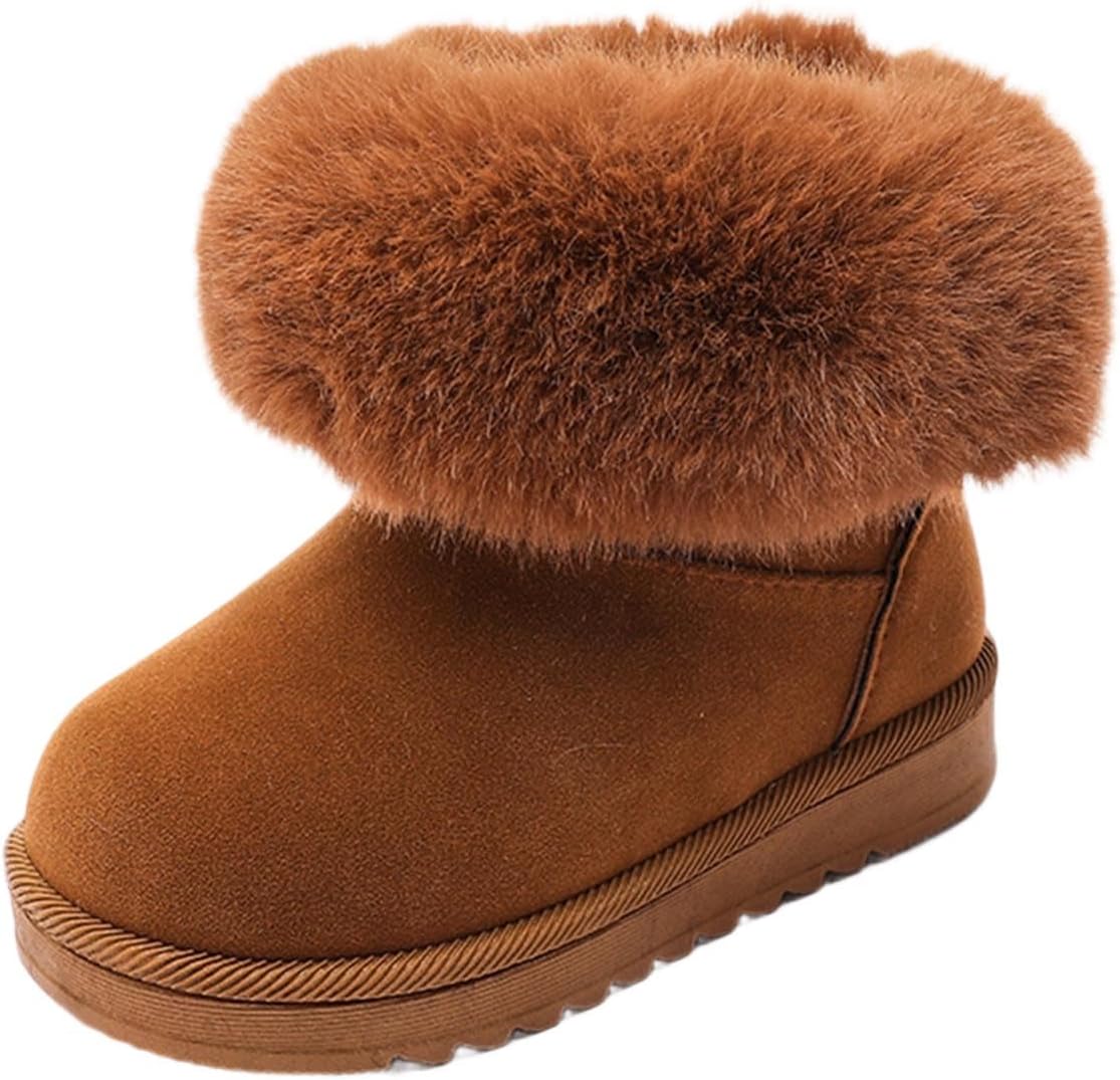 

Зимние сапоги для девочек-подростков, с меховой подкладкой, до середины голени, теплые замшевые уличные сапоги для езды, детская обувь, размер 12M-12T Zzalalana, Brown