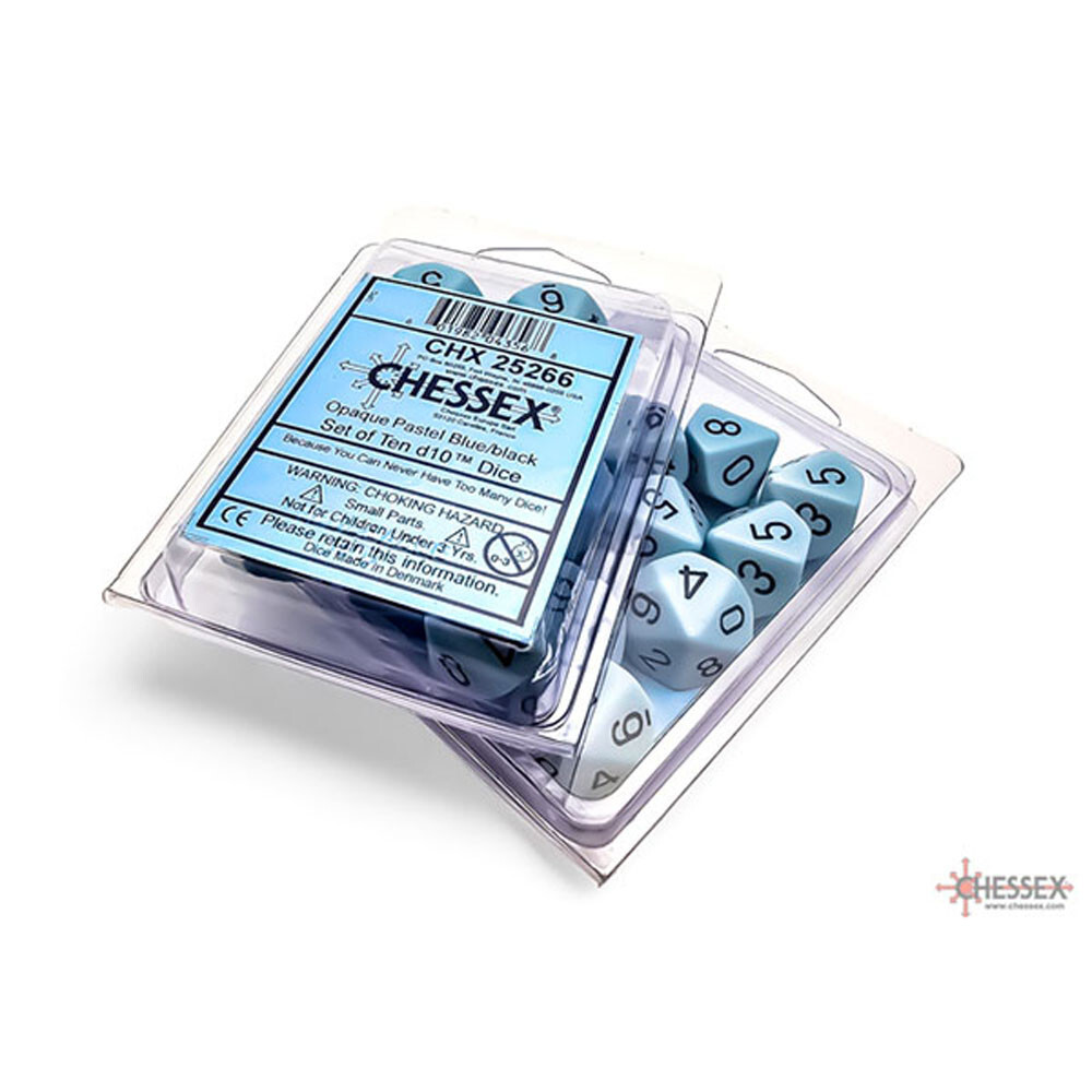 

Аксессуары Chessex Chessex d10 Dice Set: Opaque - Pastel Blue/Black (10)