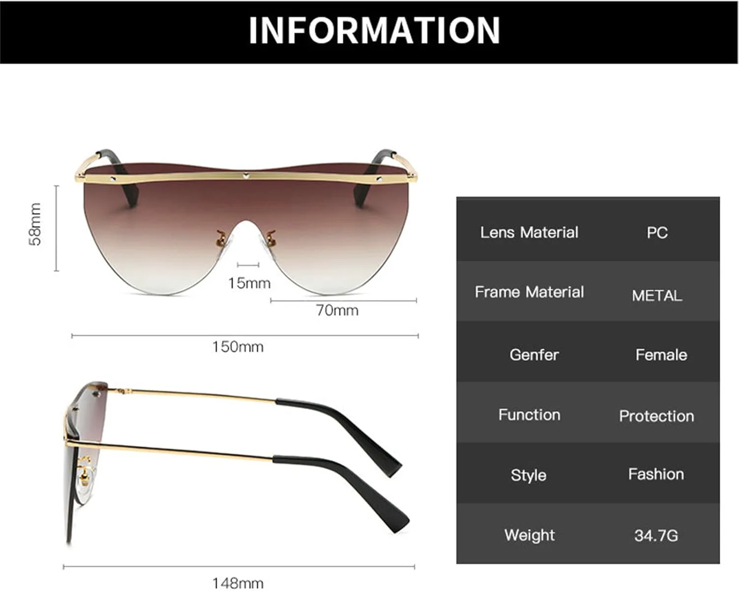 

Женские солнцезащитные очки Helena без оправы, сиамские, с цветными линзами, волнистыми дужками, цельные, с дугообразной линией и плоской верхней частью, Tea+blue